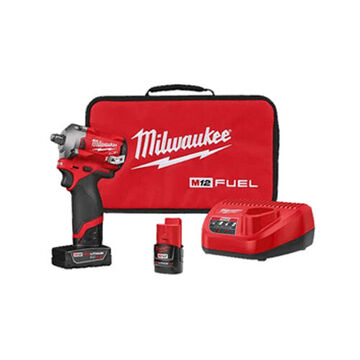 Compact Cordless Impact Wrench Kit, Straight, 12 V, 2700 rpm, 250 ft-lb, 1/2 in