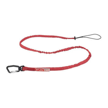 Double Length Lanyard, 72 in, 10 lb, Elastic, Black, Red, Steel