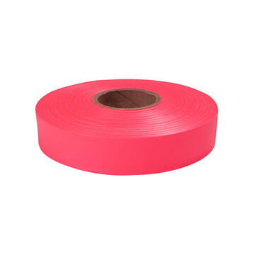 Barricade Flagging Tape, Durable Plastic, Pink, 1 in x 600 ft x 2 mm