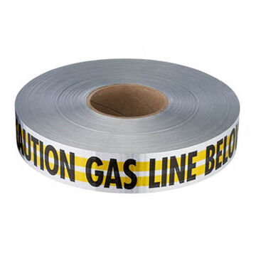Detectable Tape Tape, Foil, Yellow/Silver/Black, Plastic, 2 in x 1000 ft x 7 mil