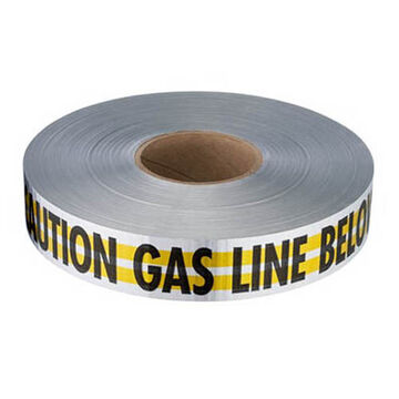 Tape Detectable, Foil, Yellow/silver/black, Plastic, 2 In X 1000 Ft X 7 Mil