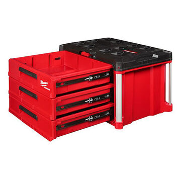 Tool Box 3-drawer, Black/red, Plastic, 14-1/4 X 14.3 X 22.2 In Integrated Side, 25 Lb