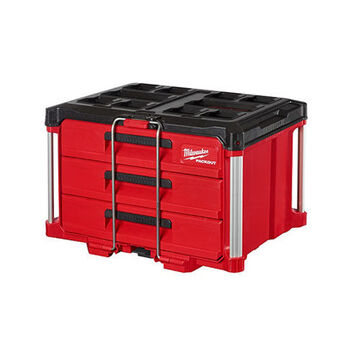 3-Drawer Tool Box, Black/Red, Plastic, 14-1/4 x 14.3 x 22.2 in Integrated Side, 25 lb