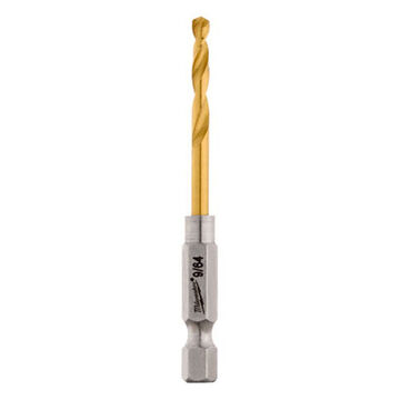 Impact-Duty Jobber Drill Bit, Hex, 1/4 in Shank, 9/64 in Dia, 2.63 in, High Speed Steel