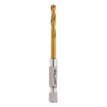 Impact-Duty Jobber Drill Bit, Hex, 1/4 in Shank, 5/32 in Dia, 2-13/16 in lg, High Speed Steel