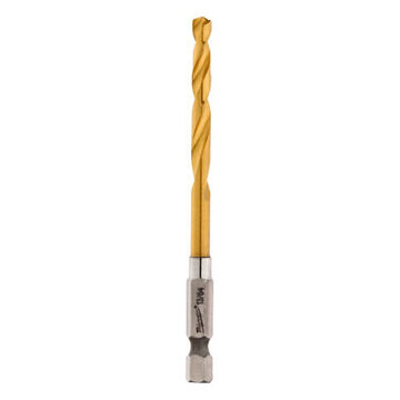 Impact-Duty Jobber Drill Bit, Hex, 1/4 in Shank, 13/64 in Dia, 3.5 in, High Speed Steel