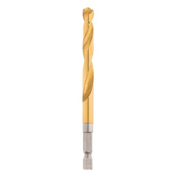 Bit Impact-duty Jobber Drill, Hex, 1/4 In Shank, 5/16 In Dia, 4.37 In, High Speed Steel