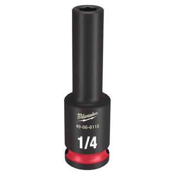 Socket Deep Length Impact, 3/8 In Drive, 1/4 In Socket, 2.56 In Lg, Forged Steel