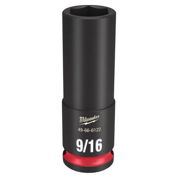 Socket Deep Length Impact, 3/8 In Drive, 9/16 In Socket, 2.56 In Lg, Forged Steel