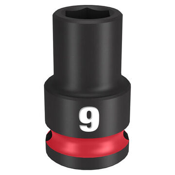 Socket Standard Length Impact, 3/8 In Drive, 9 Mm Socket, 1.26 In Lg, Forged Steel