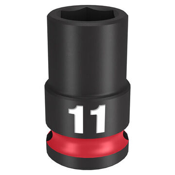 Standard Length Impact Socket, 3/8 in Drive, 11 mm Socket, 1.26 in lg, Forged Steel