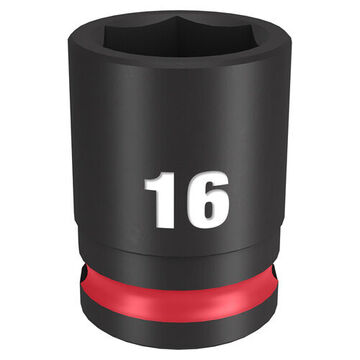 Socket Standard Length Impact, 3/8 In Drive, 16 Mm Socket, 1.26 In Lg, Forged Steel