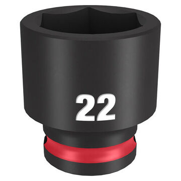 Standard Length Impact Socket, 3/8 in Drive, 22 mm Socket, 1.34 in lg, Forged Steel