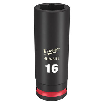 Socket Deep Length Impact, 3/8 In Drive, 16 Mm Socket, 2.56 In Lg, Forged Steel