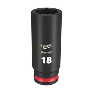 Deep Length Impact Socket, 3/8 in Drive, 18 mm Socket, 2.56 in lg, Forged Steel