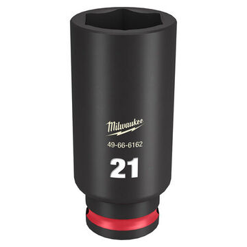 Socket Deep Length Impact, 3/8 In Drive, 21 Mm Socket, 2.56 In Lg, Forged Steel