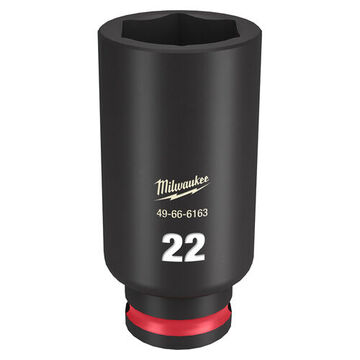 Socket Deep Length Impact, 3/8 In Drive, 22 Mm Socket, 2.56 In Lg, Forged Steel