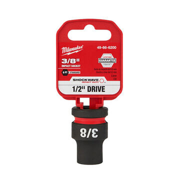 Socket Standard Length Impact, 1/2 In Drive, 3/8 In Socket, 1.5 In Lg, Forged Steel