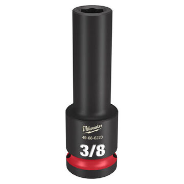 Deep Length Impact Socket, 1/2 in Drive, 3/8 in Socket, 3.07 in lg, Forged Steel