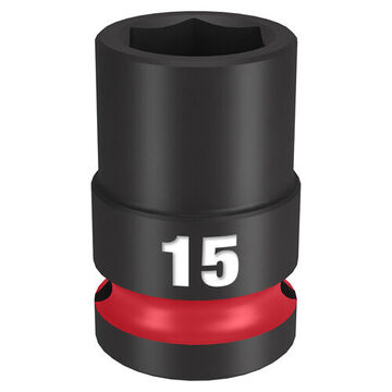 Socket Standard Length Impact, 1/2 In Drive, 15 Mm Socket, 1.5 In Lg, Forged Steel