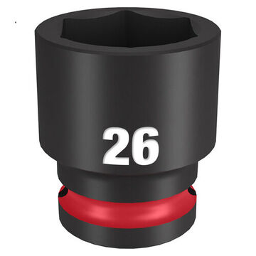 Standard Length Impact Socket, 1/2 in Drive, 26 mm Socket, 1.65 in lg, Forged Steel