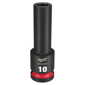 Deep Length Impact Socket, 1/2 in Drive, 10 mm Socket, 3.07 in lg, Forged Steel