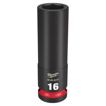 Deep Length Impact Socket, 1/2 in Drive, 16 mm Socket, 3.07 in lg, Forged Steel