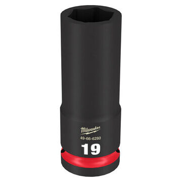 Deep Length Impact Socket, 1/2 in Drive, 19 mm Socket, 3.07 in lg, Forged Steel