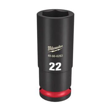 Deep Length Impact Socket, 1/2 in Drive, 22 mm Socket, 3.07 in lg, Forged Steel