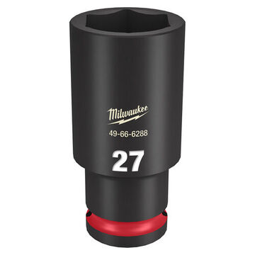 Deep Length Impact Socket, 1/2 in Drive, 27 mm Socket, 3.07 in lg, Forged Steel