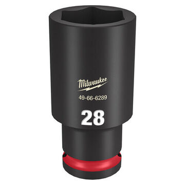 Deep Length Impact Socket, 1/2 in Drive, 28 mm Socket, 3.07 in lg, Forged Steel