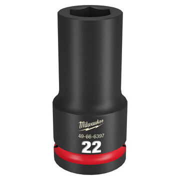 Deep Length Impact Socket, 3/4 in Drive, 22 mm Socket, 3.54 in lg, Forged Steel