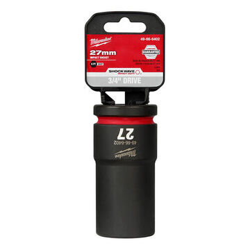 Socket Deep Length Impact, 3/4 In Drive, 27 Mm Socket, 3.54 In Lg, Forged Steel