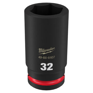 Socket Deep Length Impact, 3/4 In Drive, 32 Mm Socket, 3.54 In Lg, Forged Steel