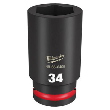 Deep Length Impact Socket, 3/4 in Drive, 34 mm Socket, 3.54 in lg, Forged Steel