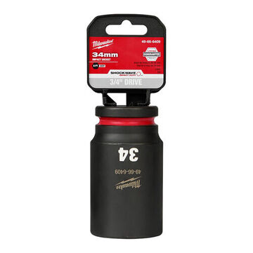 Socket Deep Length Impact, 3/4 In Drive, 34 Mm Socket, 3.54 In Lg, Forged Steel