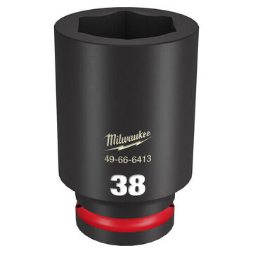 Deep Length Impact Socket, 3/4 in Drive, 38 mm Socket, 3.54 in lg, Forged Steel