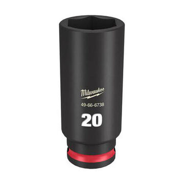 Deep Length Impact Socket, 3/8 in Drive, 20 mm Socket, 2.56 in lg, Forged Steel