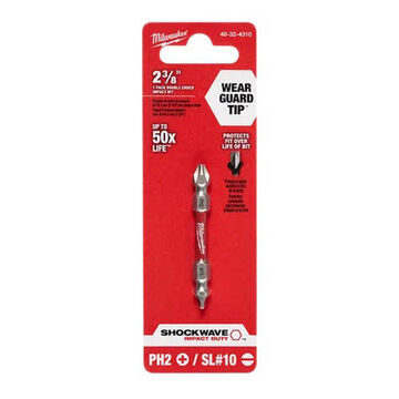 Bit Impact Double Ended Screwdriver, No. 2/no. 1, 2-3/8 In Lg, Phillips/square Point, Alloy Steel