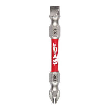 Impact Double Ended Screwdriver Bit, No. 2/No. 1, 2-3/8 in lg, Phillips/Square Point, Alloy Steel