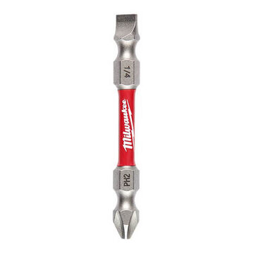 Bit Impact Double Ended Screwdriver, No. 2/no. 1, 2-3/8 In Lg, Phillips/square Point, Alloy Steel