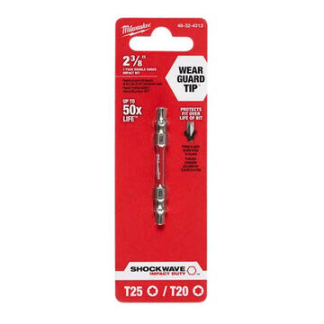 Impact Double Ended Screwdriver Bit, No. 20/No. 25, 2-3/8 in lg, Torx Point, Alloy Steel