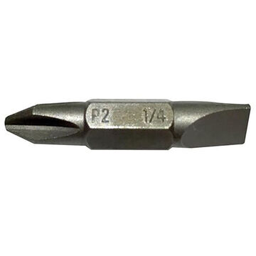 Double End Screwdriver Bit, No. 2, 1.26 in lg, Phillips Point, Steel