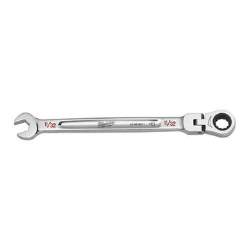 Flex Head Ratcheting Combination Wrench, Chrome Vanadium Steel, 11/32 in Opening, 6-9/64 in lg