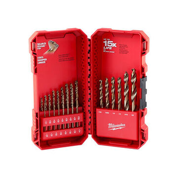 Extreme Durability Drill Bit Set, Cobalt High Speed Steel, 135 deg, 23 Pieces