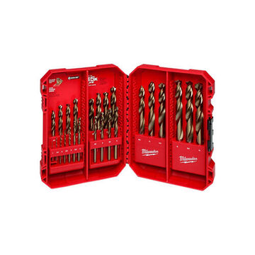 Drill Bit Set Extreme Durability, Cobalt, Titanium Nitride High Speed Steel, 135 Deg, 25 Pieces