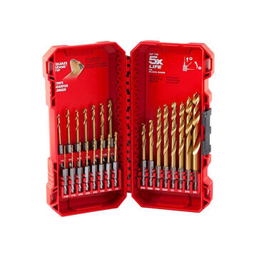 Drill Bit Set Impact-duty, Black Oxide High Speed Steel, 135 Deg, 23 Pieces