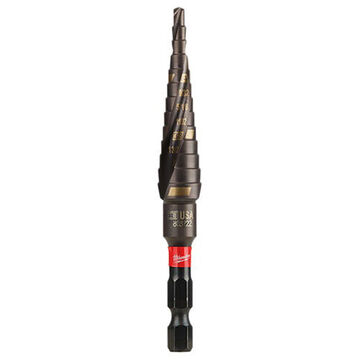 Drill Bit Impact-duty Step, 1/8 To 1/2 In, 13 Steps, Hex Shank, High Speed Steel