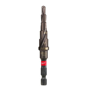 Impact-Duty Step Drill Bit, 1/2 to 3/16 in, 6 Steps, Hex Shank, High Speed Steel