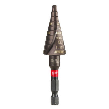 Drill Bit Impact-duty Step, 3/4 To 3/16 In, 10 Steps, Hex Shank, High Speed Steel